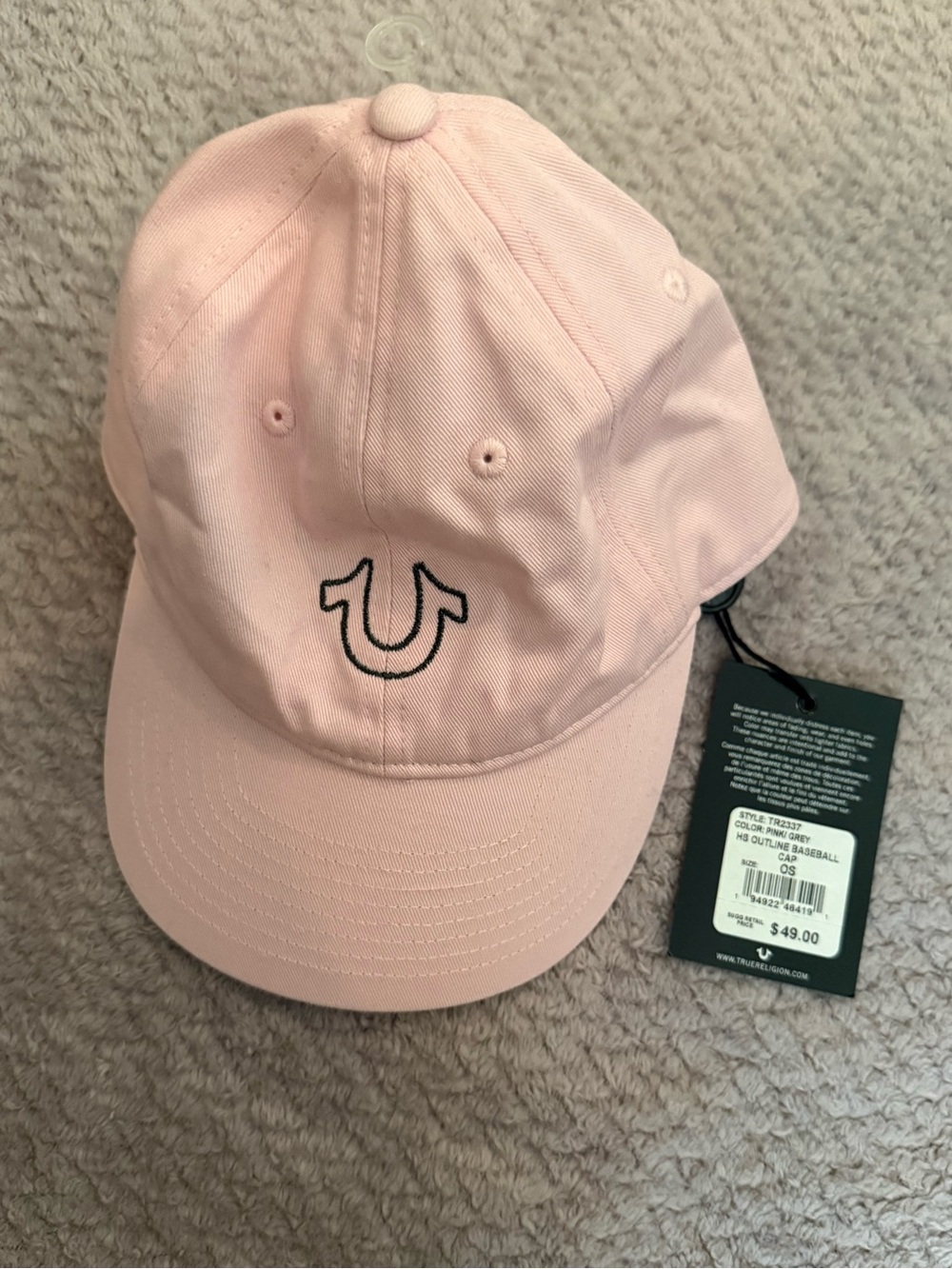 True Religion Girls' Light Pink Embroidered Horseshoe Cap NWT 🌸✨